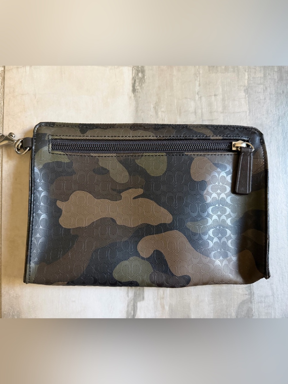 Coach GreenBlack Camouflage Print Leather Zip Pouch